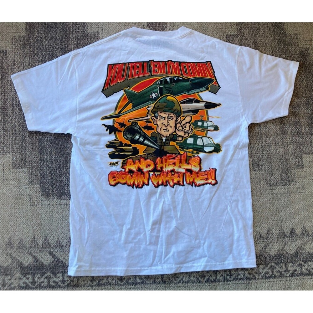 Men's Sz Large White T Shirt Military Hanes Comfort 'You Tell‎ 'em I'm Comin'